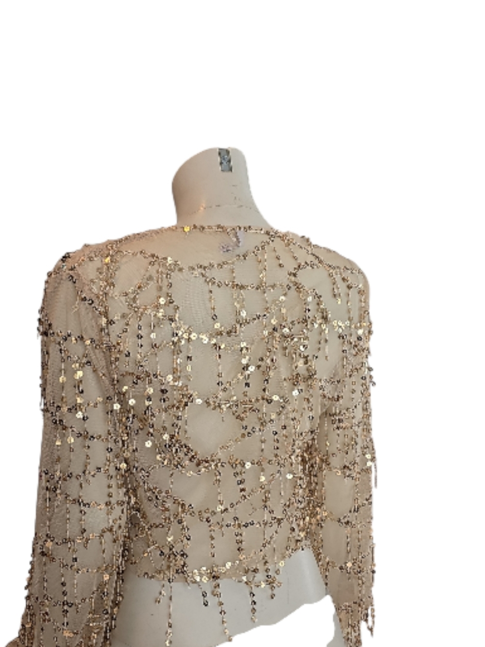 Oh Polly Champagne Sequin Tie-Front Shrug - Picture 2 of 11